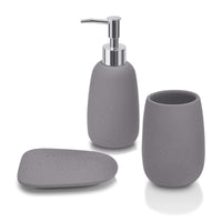 6 x Brand New Creativefine Sand-Look Resin Bathroom Accessory Set, Bathroom Accessories Set, 3-Piece Bathroom Set with Soap Dispenser, Soap Dish and Toothbrush Holder, Gray, HB00126-CF2  - RRP €113.94