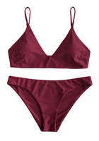 1 x RAW Customer Returns ZAFUL Padded Bikini Set, Push Up Swimsuit with Tropical Leaf Pattern High Waist Spaghetti Straps Swimwear Summer Plain - Wine Red, S  - RRP €36.99