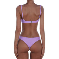 1 x RAW Customer Returns meioro Sexy Bikini for Women 2 Piece Swimwear Low Waist Solid Color Swimwear High Leg Bathing Suit Beachwear S,Light Purple  - RRP €25.99