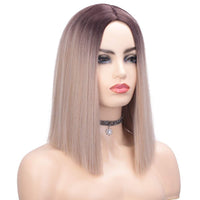 1 x RAW Customer Returns 36cm 14 Wig Blonde and Brown Long Straight Ombre Wigs for Women, Dark Root Middle Part Full Natural Party Costume Wig Women 041F - RRP €20.16