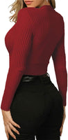 1 x RAW Customer Returns Wenrine Women s Long Sleeve V-Neck Wrap Sexy Pullover Slim Fit Ribbed Tops, Wine Red, M - RRP €33.26