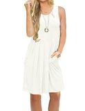 1 x Brand New AUSELILY women s sleeveless pleated loose swing leisure dress with knee-length pockets white, L  - RRP €19.99