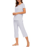 1 x RAW Customer Returns MINTLIMIT women s pajamas summer pajamas short sleeve capri pants nightwear house suit sleepwear, light grey B , L - RRP €28.22