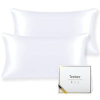 1 x RAW Customer Returns Texbee Silk Pillowcase 40x80cm for Hair and Skin 2 Pack Both Sides 22 Momme Natural Pillowcase Silk with Hidden Zipper Soft Breathable Smooth Standard Size-Pure White - RRP €39.99