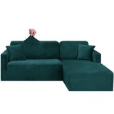 1 x RAW Customer Returns CHELZEN Velvet Peninsula L-shaped Sofa Cover, 2 Pieces Corner Sofa Covers, Sofa Cover for Chaise Lounge with Two Pillowcases 2 Seater 2 Seater, Blackish Green  - RRP €56.99