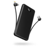 1 x RAW Customer Returns AUSKANG Power Bank, 10000mAh 22.5W USB C PD Power Bank with integrated 2in1 cable, Slim Deluxe Stainless Steel Case, Dual Output Dual Input, Compatible with iPhone, Samsung, Huawei and more - RRP €30.07