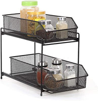 1 x RAW Customer Returns Shinoske Kitchen Organizer with 2 Drawers, 2 Tier Drawer Pull-Out Basket Kitchen Aid Shelf Drawer Rack Spice Rack for Worktop, Pantry, Bathroom, Kitchen, Brown - RRP €23.99