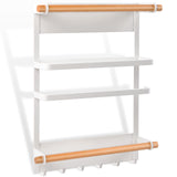 5 x Brand New MAGXCENE spice rack, kitchen roll holder, refrigerator organizer, kitchen organizer drawer, kitchen shelf wall without drilling, hanging spice rack with 6 hooks, 245x74x340 mm white - RRP €111.35