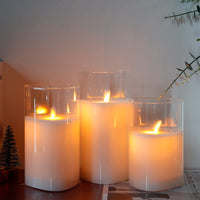 1 x Brand New JHY DESIGN Set of 3 Triangle Shape Real Wax Glass Candles, Battery Operated Flameless Candles with 6 Hour Timer Function Electric Candles Real Wax Candles for Living Room Christmas White  - RRP €42.99