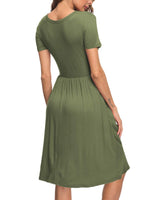 1 x Brand New AUSELILY Women s Dresses Summer Summer Dresses Knee-Length Short Sleeve Casual Dress Chic Shirt Dresses with Pockets Army Green, S  - RRP €28.99