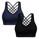 9 x Brand New Avondii Women s Sports Bra Without Underwire Yoga Bustier Cross Back Bra XXL, Black Blue  - RRP €159.39