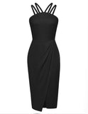 1 x RAW Customer Returns Belle Poque women s sheath dress elegant sleeveless knee-length cocktail dress with slit festive pencil dress party dress summer black S - RRP €24.86