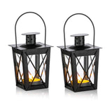 1 x RAW Customer Returns Ceiling Hanging Lantern, Portable Glass Lantern, Retro Iron Lantern, Home Patio Chandelier Black, 2 Pcs  - RRP €15.19