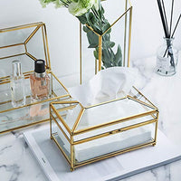 1 x RAW Customer Returns SLHEQING Facial Tissue Box Glass Paper Tissue Box Gold Tissue Box Living Room Napkins Coffee Table Storage Box - RRP €24.98