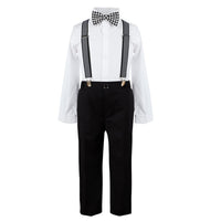 1 x RAW Customer Returns Volunboy Baby Boys Suit Set Clothing Shirt with Bow Tie Suspenders Trousers Romper Suit 2-3 Years, Size 100, White Black  - RRP €29.99