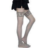 1 x Brand New GOCBOBO Women s Hold-Up Stockings with Non-Slip Silicone Lace Top Sexy Transparent Oily Silk High Socks 8 DEN Gray - RRP €22.8