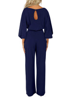 1 x RAW Customer Returns Dokotoo Women s 3 4 Sleeve Long Jumpsuit Elegant Overall Jumpsuit O-Neck Playsuit Backless Sexy Trousers with Belt Blue M - RRP €50.41