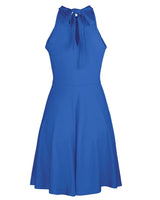 1 x RAW Customer Returns OUGES Women s Summer Dress Halterneck Sleeveless A-Line Dresses Solid Color Cotton Dress Knee-Length Cocktail Dress Blue, S  - RRP €27.53