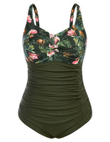 1 x RAW Customer Returns Hanna Nikole Female Plus Size One Piece Swimsuit Elastic Twist Front One Piece Swimsuit Olive Green Flower 50 - RRP €41.39