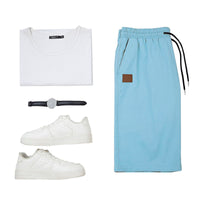 1 x RAW Customer Returns Ougelebo Shorts Men Shorts Men Summer Shorts Men Chino Cotton Pants Short Elastic Waist with Drawstring Light Blue L - RRP €29.75