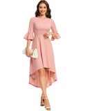 1 x Brand New Gardenwed Festive Dress Women 3 4 Sleeve Flare Bell Sleeve Round Neck Dresses High-Low Cocktail Dresses Rockabilly Dresses Evening Dresses Elegant for Wedding Blush 3XL - RRP €40.33