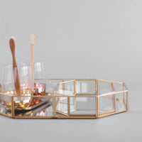 1 x RAW Customer Returns SLHEQING Mirror Tray Gold Vintage Mirror Tray Makeup Jewelry Organizer, Mirrored Metal Decoration - RRP €18.13