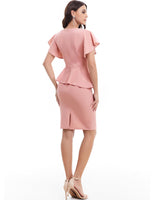 1 x RAW Customer Returns Bbonlinedress dress women elegant bodycon short sleeve with ruffles party festive sheath dress knee-length work dress business pencil dress cocktail dress blush 2XL - RRP €40.33