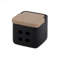 1 x RAW Customer Returns KOOK TIME kitchen utensil holder - kitchen utensil holder made of ceramic and bamboo - square kitchen helper storage - black - 10.5 x 10.5 x 15 cm - RRP €22.94