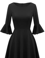 1 x Brand New Gardenwed Festive Dress Women 3 4 Sleeve Flare Bell Sleeve Round Neck Dresses High-Low Cocktail Dresses Rockabilly Dresses Evening Dresses Elegant for Wedding Black L - RRP €41.87