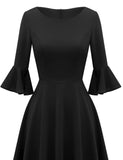 1 x Brand New Gardenwed Festive Dress Women 3 4 Sleeve Flare Bell Sleeve Round Neck Dresses High-Low Cocktail Dresses Rockabilly Dresses Evening Dresses Elegant for Wedding Black L - RRP €41.87