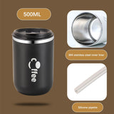 1 x RAW Customer Returns Ollimy coffee mug to go, travel mug made of stainless steel, travel mug leak-proof coffee cup with lid and straw, car mug drinking cup for cold drinks, 500 ml black  - RRP €5.78