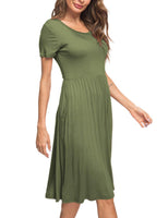 1 x Brand New AUSELILY Women s Dresses Summer Summer Dresses Knee-Length Short Sleeve Casual Dress Chic Shirt Dresses with Pockets Army Green, S  - RRP €28.99