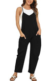 1 x RAW Customer Returns T1FE 1SFE Stretchy Jumpsuits for Women Summer Comfortable Dungarees Loose Long Romper with Pockets Adjustable Straps Pantsuit Solid Color V-Neck Minimalist Overalls Black Size M - RRP €30.24