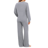 1 x Brand New ANGGREK women s pajamas, two-piece pajamas with button placket, V-neck pajama set for women, turn-down collar, long trousers with elastic waistband, two-piece sleepwear, grey, XXL - RRP €27.22