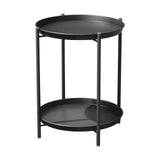 1 x RAW Customer Returns Large Patio Round Side Table, 2 Tier Coffee Table, Easy Assembly, Steel Frame, Removable End Table for Living Room, Balcony Black  - RRP €41.3