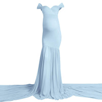 1 x RAW Customer Returns Maternity Dress Photoshoot Baby Belly Shooting Outfit Off Shoulder Chiffon Tulle Mermaid Long Pregnant Clothing Festive Wedding Elegant Evening Dresses Maternity Wear Light Blue One Size - RRP €50.41