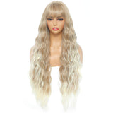 1 x RAW Customer Returns Sylhair Wigs 75 cm Blonde and White Wig with Bangs Super Long Water Wave Synthetic Hair Wigs with Fringes Wavy long Wigs with Bangs Wigs for Women Synthetic Fiber Synthetic Fiber Wigs for Women - RRP €29.23