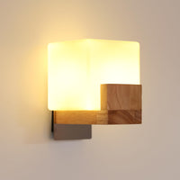 1 x RAW Customer Returns Solid Wood Wall Lamp, Creative Modern Applique, Indoor Applique with G9 Glass Lampshade Tricolor Light Source Suitable for Bedroom, Kitchen, Dining Room, Corridor - RRP €33.9