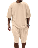 1 x RAW Customer Returns Fastkoala Men s Outfit Tracksuit Two Piece Set Summer Round Neck Suits Tops Shorts Jogging Suits 2 Piece Khaki XL - RRP €37.36