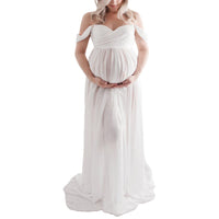 1 x RAW Customer Returns Pregnant Women Elegant Maxi Dress Off Shoulder Full Length Maternity Dress Maternity Dress with Front Slit for Photo Shoot Wedding Party XL  - RRP €37.87