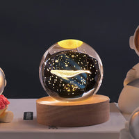 1 x RAW Customer Returns 3D crystal ball night light for children, LED ball lamp, 6 cm moon crystal ball with wooden base, USB charging whale Saturn solar system night light lamp birthday Christmas gift for boys girls - RRP €17.63