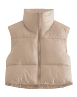 1 x Brand New MAVIS LAVEN Women s Winter Stand Collar Crop Vest Lightweight Sleeveless Warm Zipper Outerwear Coat Puffer Vests Padded Waistcoat 2-Apricot,Medium  - RRP €20.15