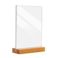 1 x RAW Customer Returns WANAONE Office Desk Table Top Wooden Base Double Sided Sign Holder Picture Frame Acrylic T Shape Table Top Stand Lower Load Table Menu Display Stand Size A4  - RRP €20.4