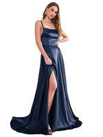 1 x RAW Customer Returns Babyonline DRESS Cocktail Dress Wedding Long Slit Sexy Backless Chic Elegant Gala Dress with Train Navy Blue 40th - RRP €54.68