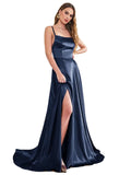 1 x RAW Customer Returns BABYONLINE DRESS Cocktail Dress Wedding Long Slit Sexy Backless Chic Elegant Gala Dress Promo with Train Navy Blue 32 - RRP €54.68