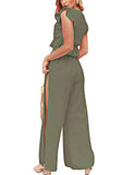 1 x RAW Customer Returns FANCYINN Jumpsuit Women s Two-Piece 2 Piece Crop Top Sexy V-Neck Pants with Side Slit Drawstring Summer Beach Holiday Casual Outfits Olive Green S - RRP €29.99