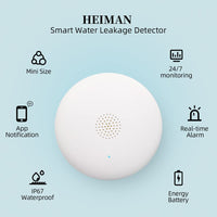 1 x RAW Customer Returns HEIMAN Wi-Fi water alarm, WLAN water detector with battery, smart water sensor, 75 dB WiFi-2.4Ghz for kitchens, basements and bathrooms 1 3 pieces  - RRP €49.99