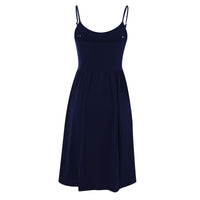 1 x RAW Customer Returns Yageshark Summer Dress Women s Plain Spaghetti Swing Beach Dress Knee-Length A-Line Button Dress Midi Dress Navy, Large  - RRP €25.98