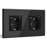 1 x RAW Customer Returns BSEED Schuko socket with USB C 20W quick charger USB Type C wall socket with glass panel, 2-way socket, USB socket flush-mounted, built-in socket suitable for iPhone, iPad, Galaxy etc. Black - RRP €29.14