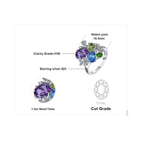 1 x RAW Customer Returns JewelryPalace Ring Flower Real Gemstone Topaz Amethyst Peridot Chrome Diopside, Ring Open Adjustable Ring 925 Silver, Engagement Ring Women Silver Rings Women 925, Cocktail Ring Women Jewelry - RRP €58.91